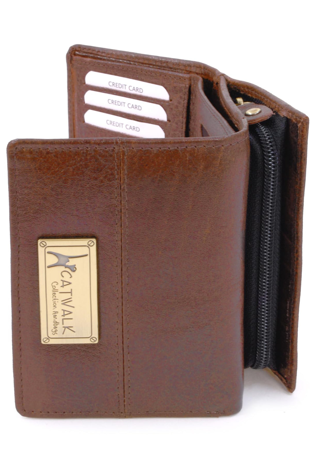 Catwalk Collection Handbags - Leder Geldbörse Damen Mittelgross - Geldbeutel mit Münzfach und 7 Kart