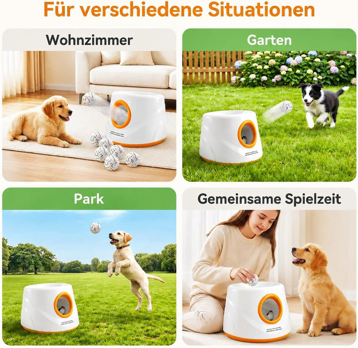 Automatischer Ballwerfer für Hunde, Wiederaufladbarer Ballwerfer mit 3 Distanzstufen (5–15 m), 9 ETP
