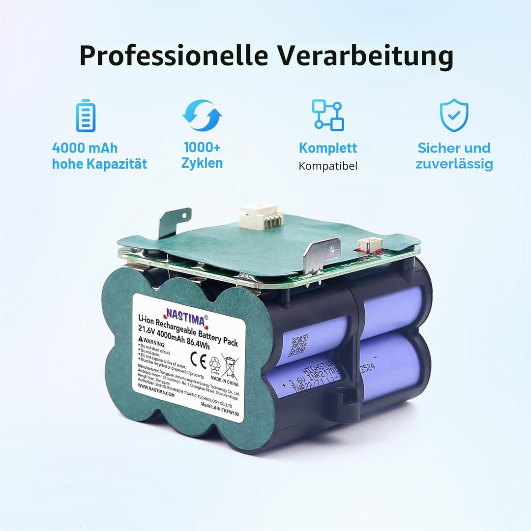 NASTIMA 21,6V 4000mAh Li-ion Akku, Li-ion Ersatzakku für Tineco Floor One S5 Pro 2, S5 Smart, S5 Ste