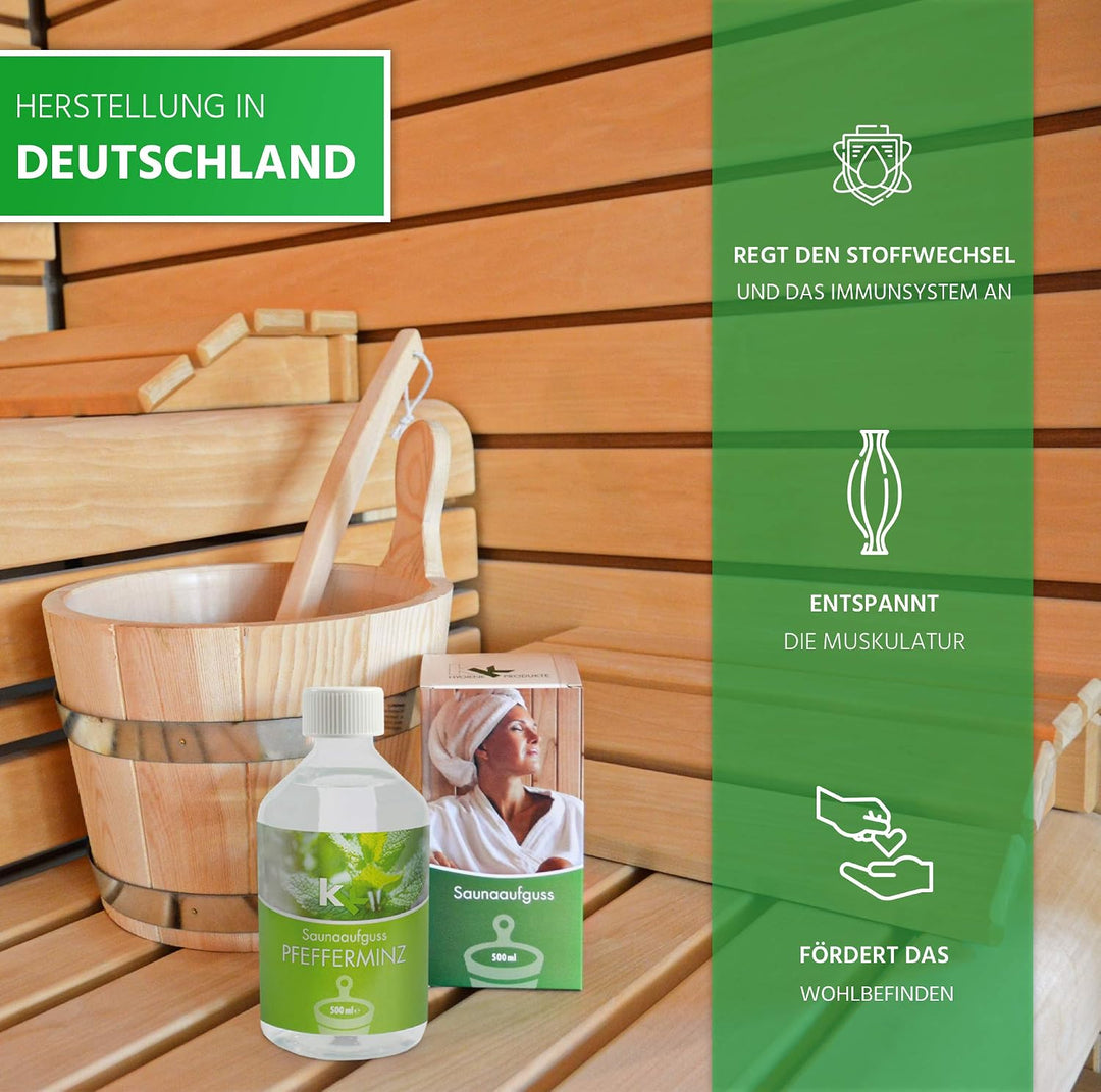 KK Sauna Aufguss Konzentrate PREMIUM - Made in Germany - Duftsorte Pfefferminz- 500 ml Flasche - Wel