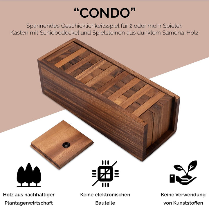LOGOPLAY Wackel Turm - Gr. L - 26 cm Höhe - Condo - Holzturm - Geschicklichkeitsspiel - Gesellschaft