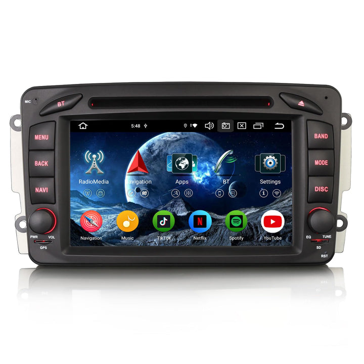 Erisin 8-Kern 4GB+64GB Android 14 Autoradio mit GPS Navi für Mercedes A/C/G/CLK Klasse W209 W203 Via