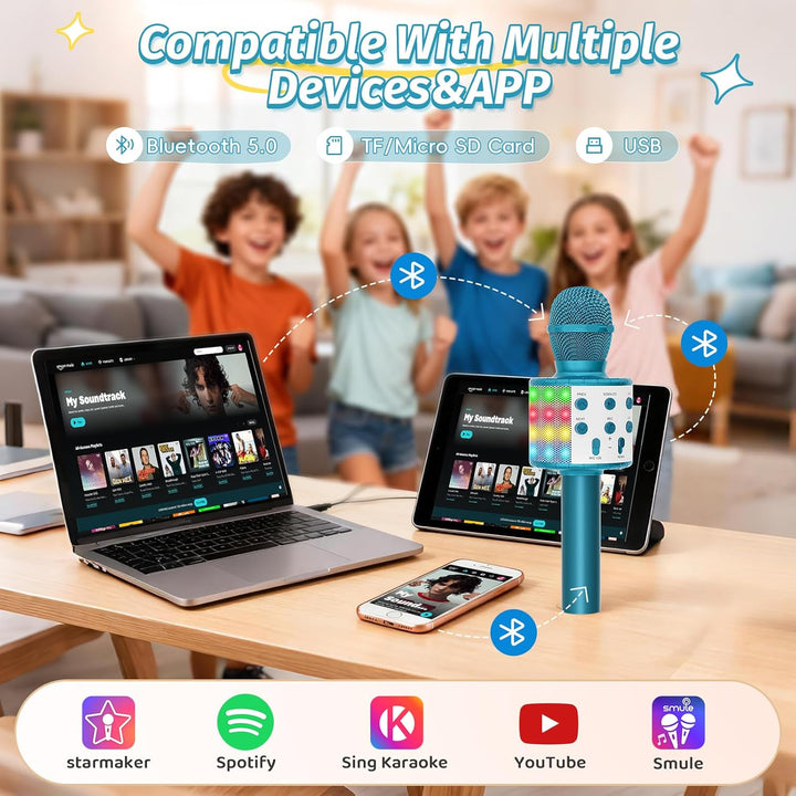 Fede Karaoke Mikrofon, Drahtloses Bluetooth Mikrofon für Kinder, Lustige Geschenke Spielzeug für Tee