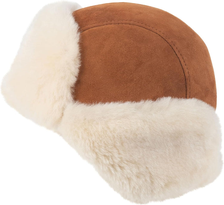Zessano Leder Flieger Russische Ushanka Trapper Winter Pelz Hut - Unisex Shearling 100% Leder Schaff