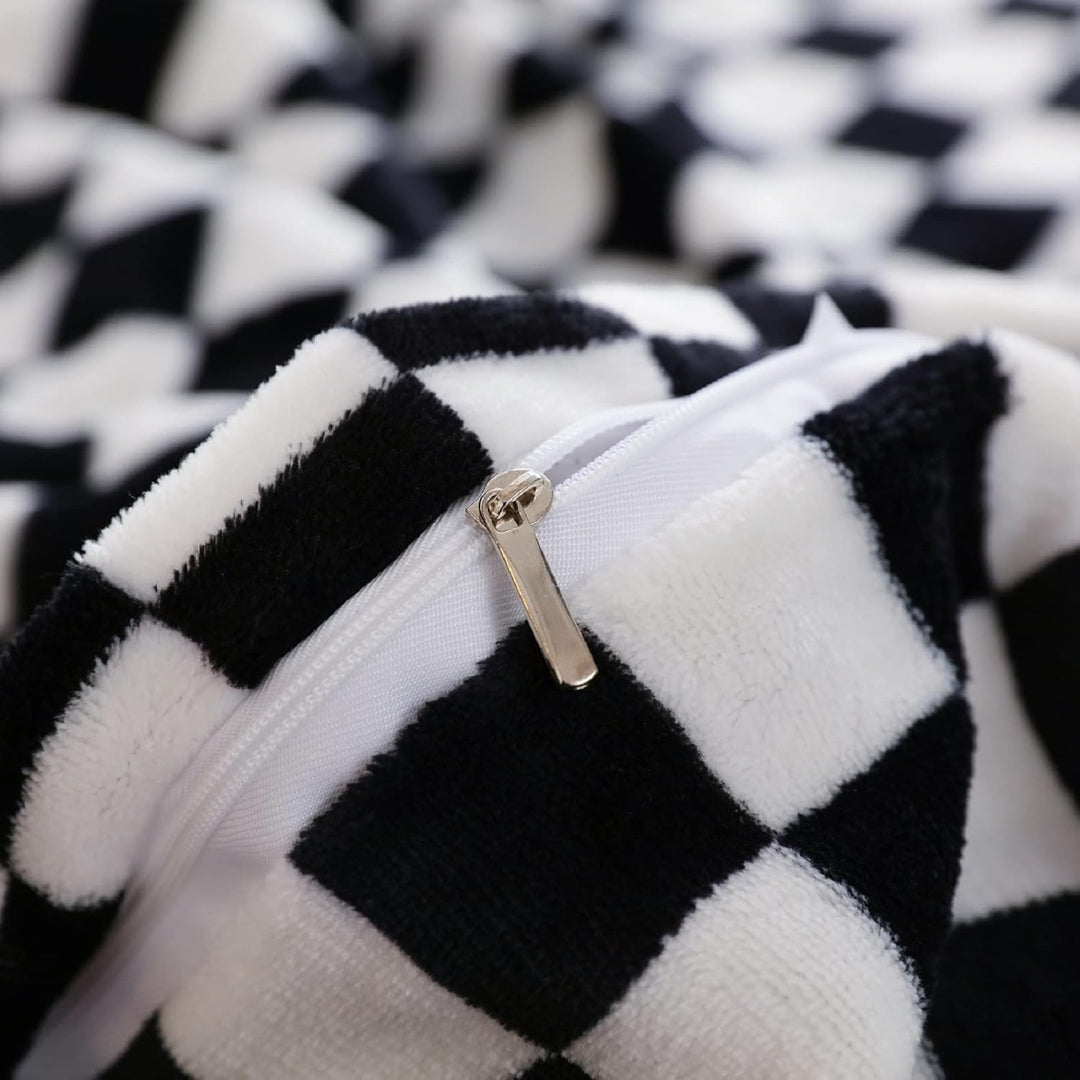DXHOME Winter Bettwäsche 220x240 Flauschig Kuschelig Kariert Schwarz Weiss Bettwäsche Extra Warm 3te