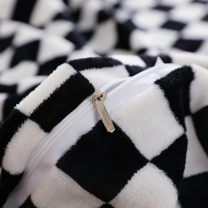 DXHOME Winter Bettwäsche 220x240 Flauschig Kuschelig Kariert Schwarz Weiss Bettwäsche Extra Warm 3te