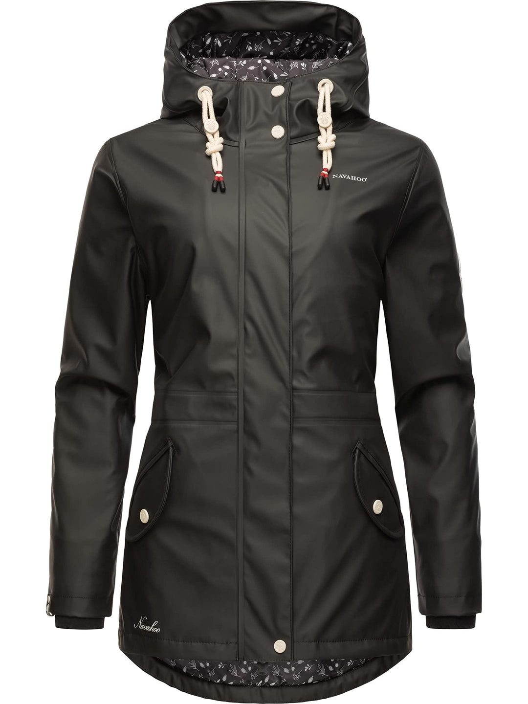 Navahoo Damen Übergangsjacke Regenmantel wasserdicht lang warm gefüttert mit Kapuze Oceans Heart XS-