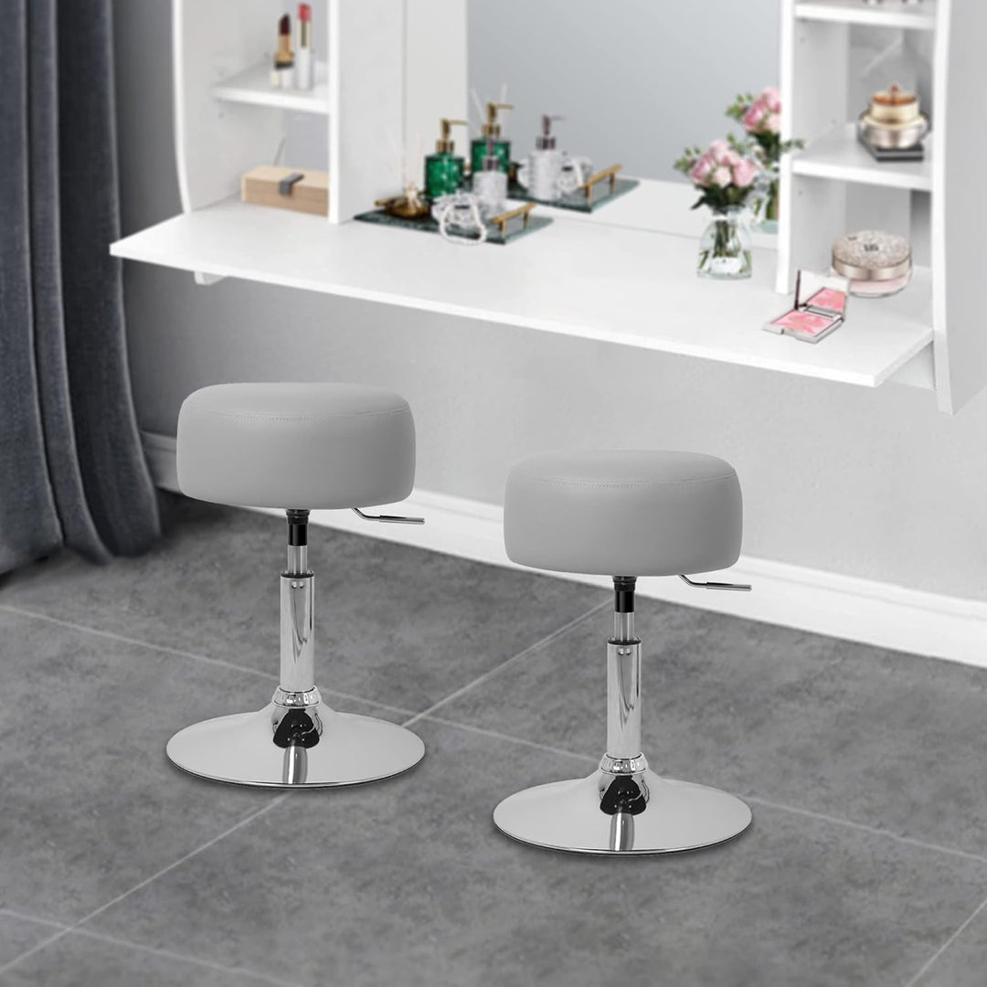 ML-Design Schminkhocker 2er Set Hellgrau aus Stahl verchromt, Sitzhocker rund Ø33cm, Schminktisch Ho