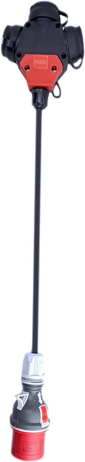 RoadEu CEE Starkstrom Adapter, CEE Stecker 16A, 380V auf 220V Adapter, 3X 220V Schuko Kupplung, 5x2,
