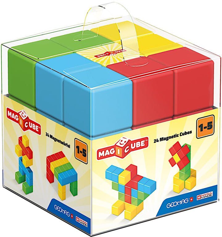 Geomag 148, Magicube Free Building Full Color - 24 Magnetwürfel für Konstruktionen, Baukasten Lernsp
