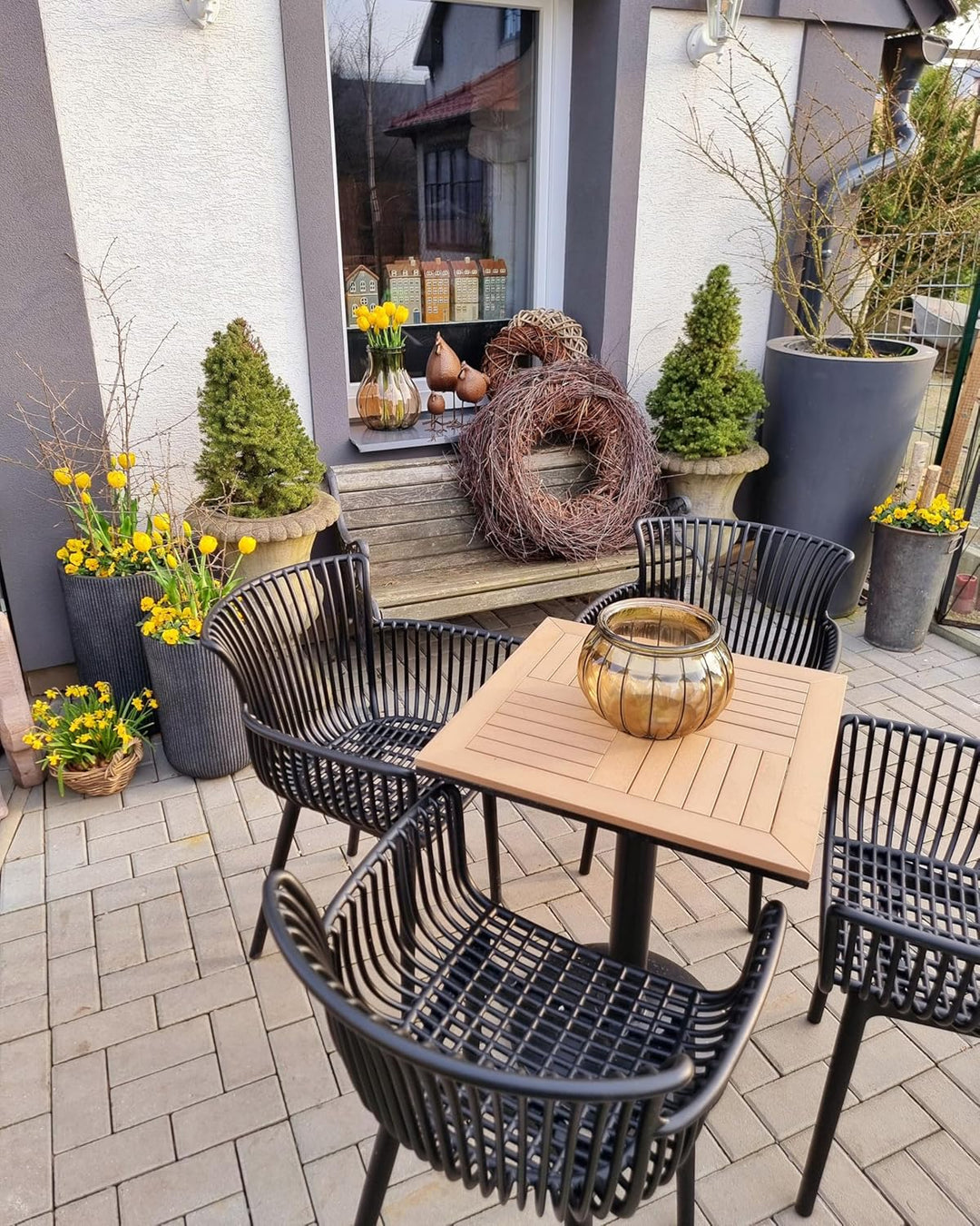 Gartentisch Kunstholz hellbraun quadratisch 60x60 cm Metallgestell Modern Palmi