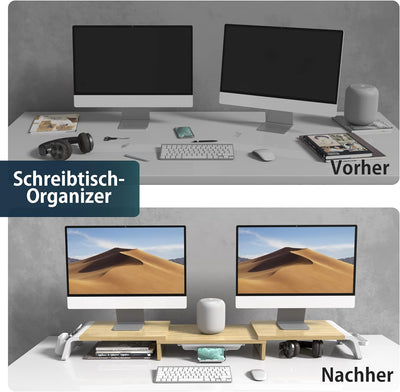 Fenge Dual Monitorständer mit Schubladen und Stauraum, Bildschirmständer aus MDF für Computer TV Lap