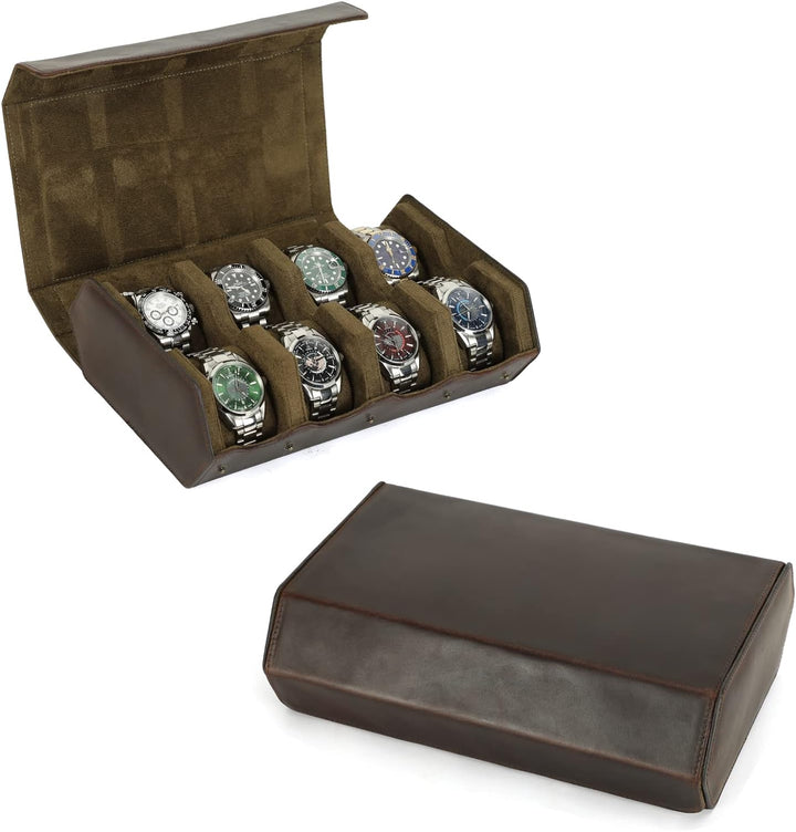 Hiram Uhrenaufbewahrungskasten aus echtem Leder, sechseckig, Uhrenbox für 8 Uhren, schützende Aufbew