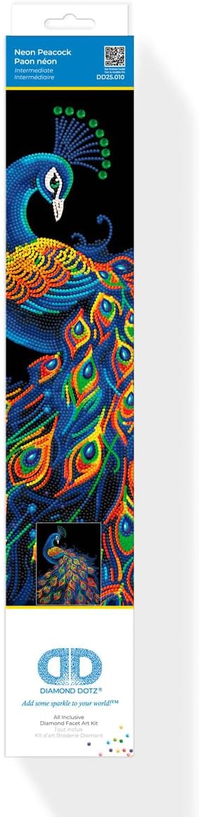DIAMOND DOTZ 2594357 Original 5D Diamond Painting Set, Neon Pfau, mit Neonfarben und Samt, DIY Diama