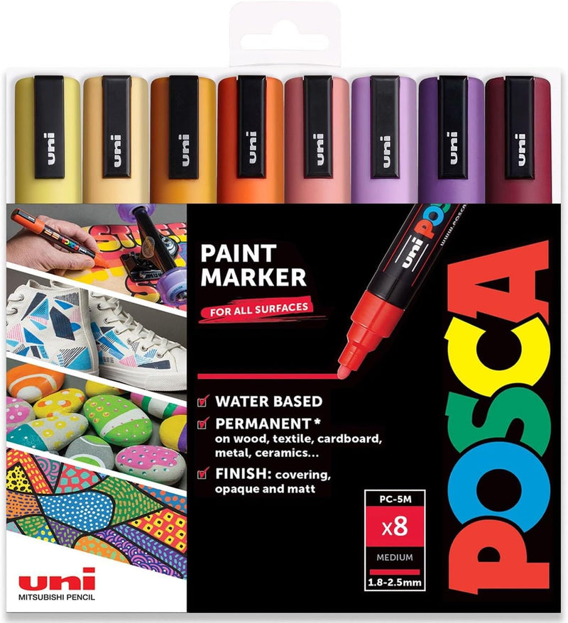 Posca PC-5M Farbmarker, Kunststifte, 1,8–2,5 mm, Set mit Sonnenuntergangsfarben, 8 Stück in Geschenk
