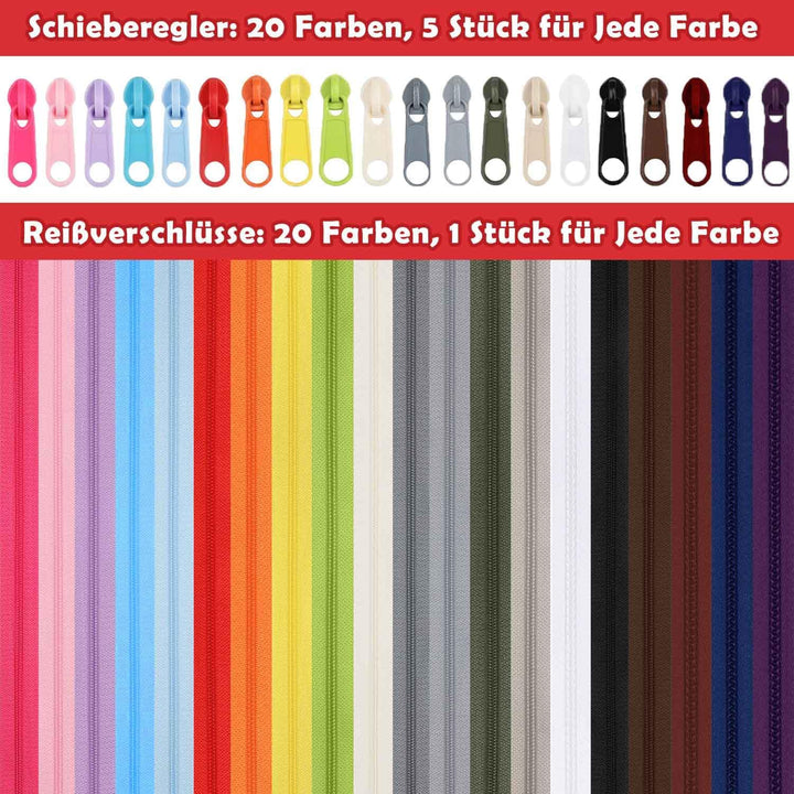 Duscdesp 60M 20 Farben Reissverschluss Endlosreissverschluss mit Zipper, DIY Reissverschluss Teilbar