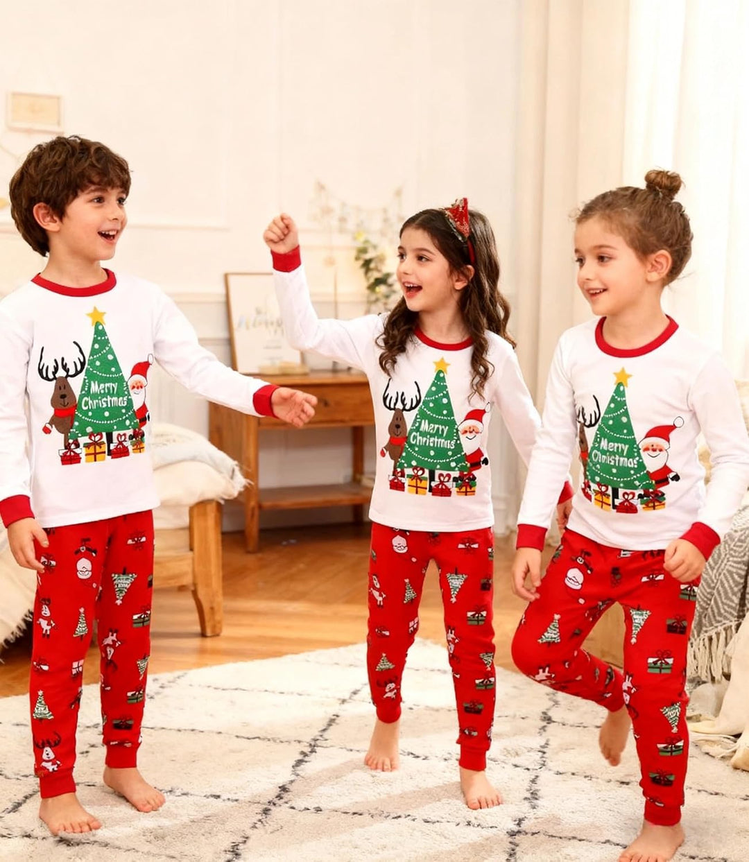 Weihnachts Schlafanzug Kinder Unisex Jungen Mädchen Weihnachten Nachtwäsche Langarm Baumwolle Christ