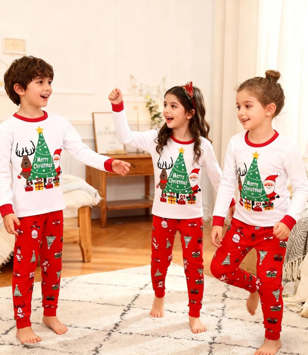 Weihnachts Schlafanzug Kinder Unisex Jungen Mädchen Weihnachten Nachtwäsche Langarm Baumwolle Christ