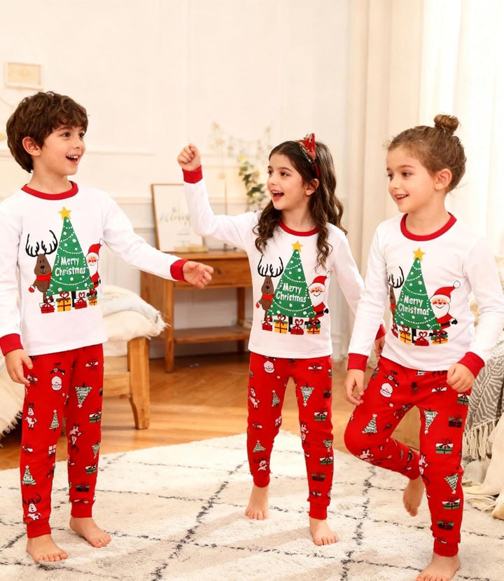 Weihnachts Schlafanzug Kinder Unisex Jungen Mädchen Weihnachten Nachtwäsche Langarm Baumwolle Christ