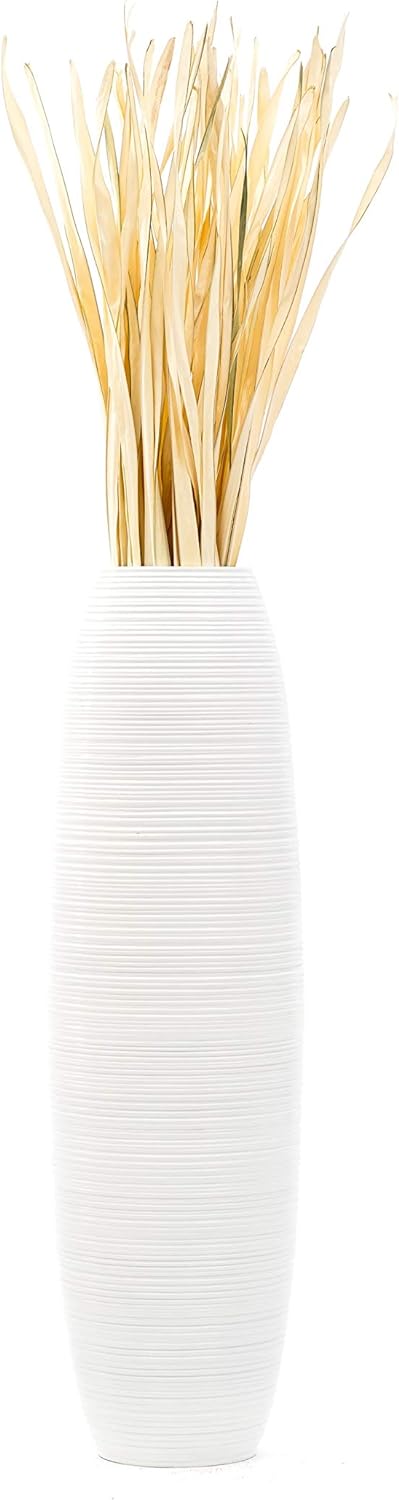 Leewadee Grosse Bodenvase für Dekozweige hohe Standvase Design Holzvase, Holz, 90 cm, Weiss 90 cm We
