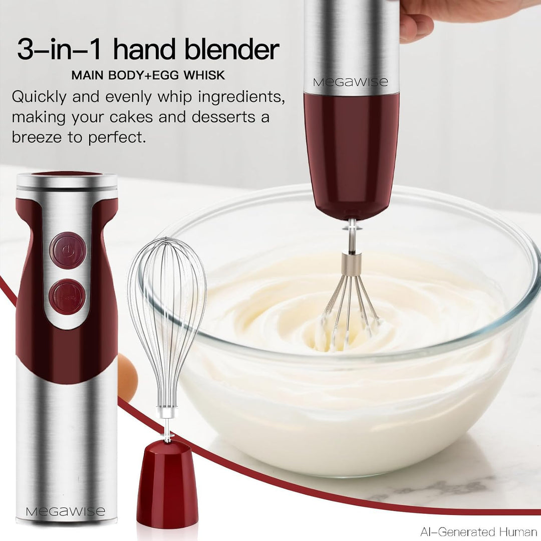 3-in-1 Taucher-Stabmixer, leistungsstarker 1000 W Edelstahl-Stabmixer, 4 scharfe Klingen mit Schneeb