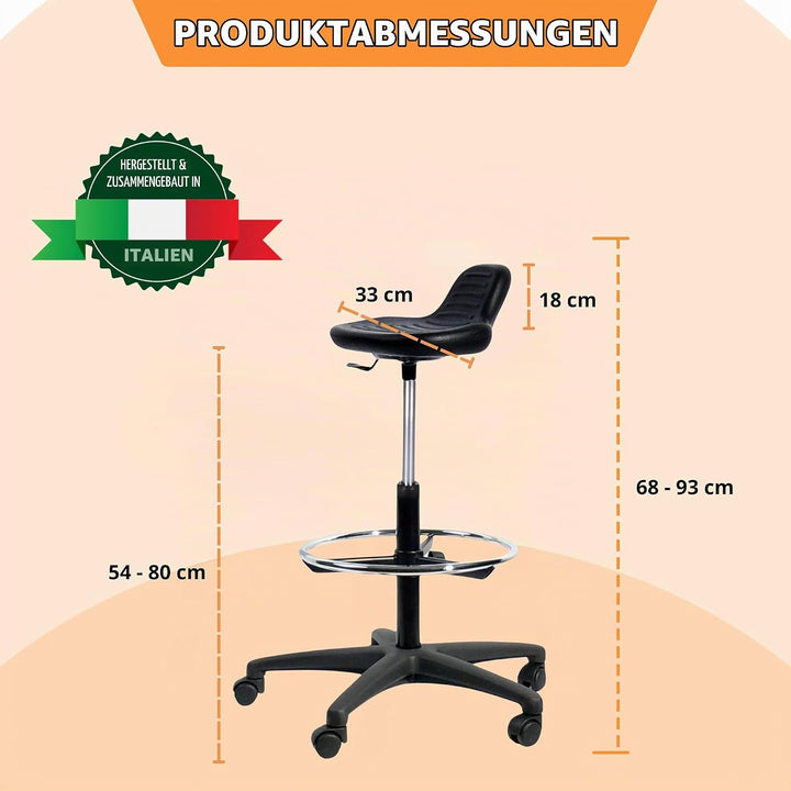 Topsit IND04 Arbeitsdrehhocker aus PU, Hocker mit Stehhilfe, höhenverstellbar und leicht zu reinigen