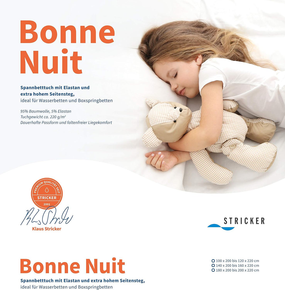 Bonne Nuit Elastan Spannbetttuch Baumwolle Stretch 220 g/m²- Steghöhe bis 40 cm Bettlaken für Boxspr