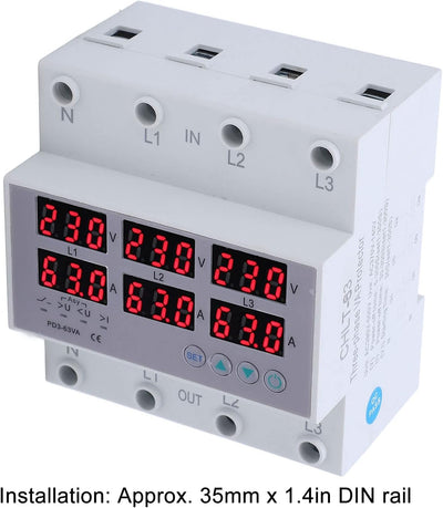 3-Phasen-DIN-Schienen-Voltmeter-Amperemeter-Multitester, AC 390‑500 V Automatischer Überspannungs-Üb