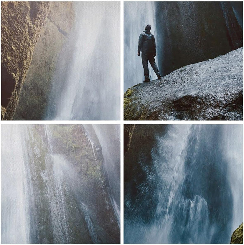 Bilder auf Leinwand 100x70cm Leinwandbild mit Rahmen Berg Wasserfall Gross Wanddeko Bild Schlafzimme