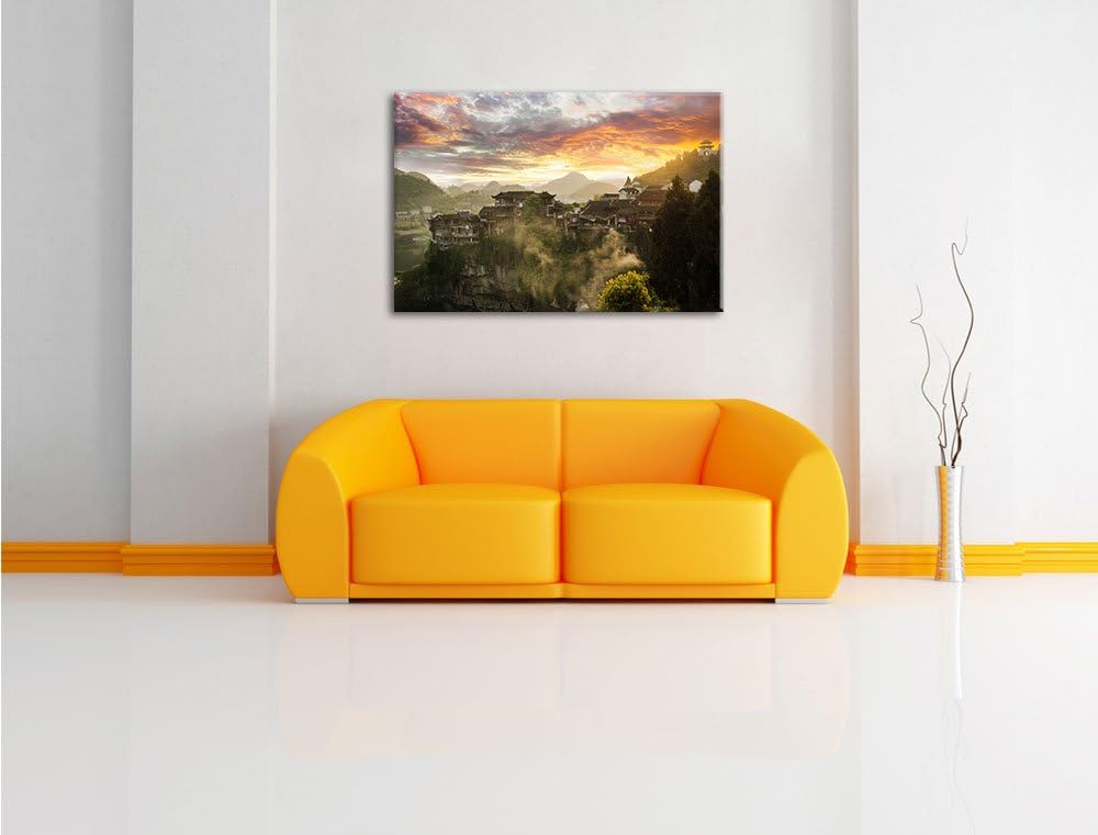 Pixxprint Gigantisches Dorf in China als Leinwandbild/Grösse: 100x70 cm/Wandbild/Kunstdruck/fertig b