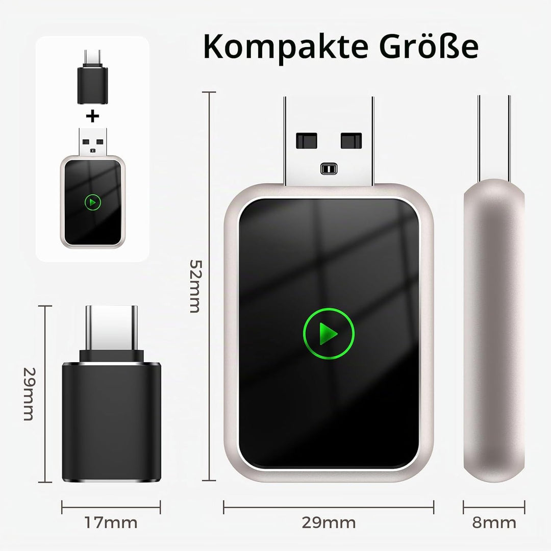 2026 Upgrade 2-in-1 Wireless CarPlay & Android Auto Adapter - Wandelt Kabelgebunden in Drahtlos um,