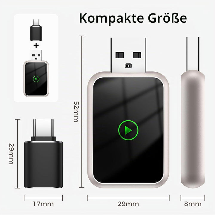 2026 Upgrade 2-in-1 Wireless CarPlay & Android Auto Adapter - Wandelt Kabelgebunden in Drahtlos um,