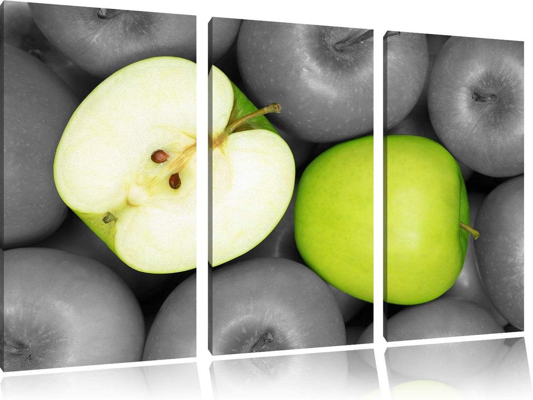 Pixxprint saftige grüne Äpfel als Leinwandbild | Grösse: 3 Teilig (120x80) | Wandbild| Kunstdruck |
