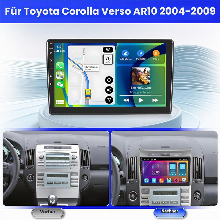 Radio für Toyota Corolla Verso AR10 2004-2009 Android 15 2+64G mit Wireless CarPlay Android Auto, 9