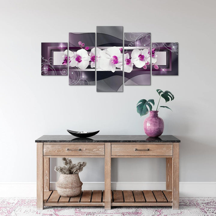 Runa Art Wandbilder Blumen Orchidee 5 Teilig Bild auf Vlies Leinwand Deko Wohnzimmer Abstrakt Violet