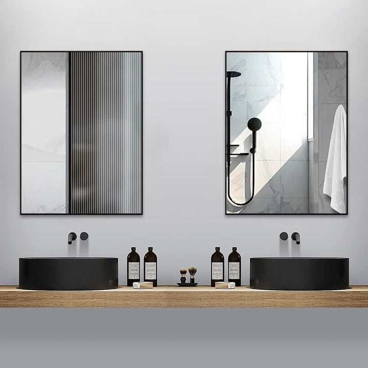 Boromal Badspiegel 80x60cm Spiegel Schwarz Badezimmerspiegel Vertikal/Horizontal Dekorative Wandspie