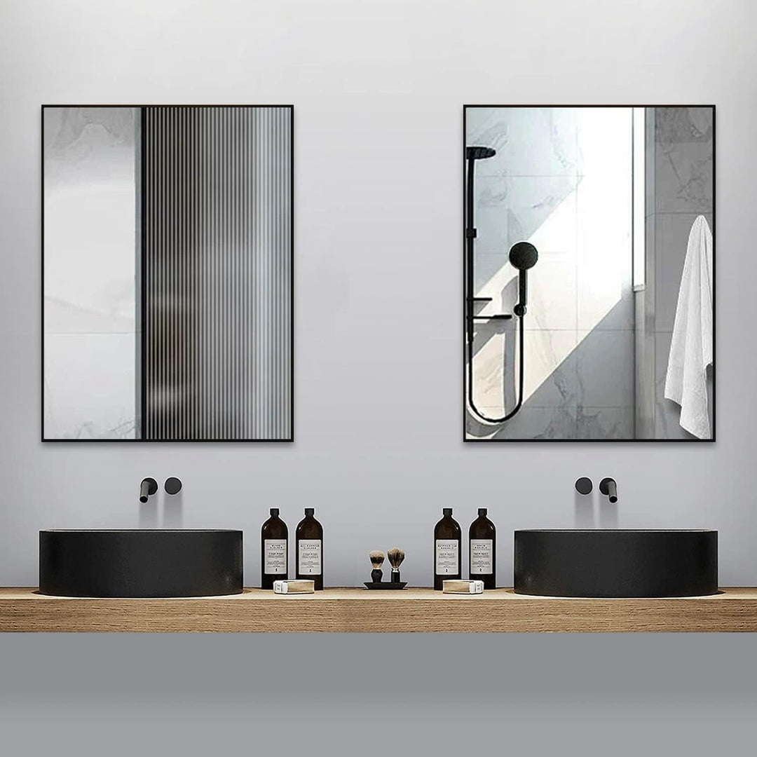 Boromal Badspiegel 80x60cm Spiegel Schwarz Badezimmerspiegel Vertikal/Horizontal Dekorative Wandspie