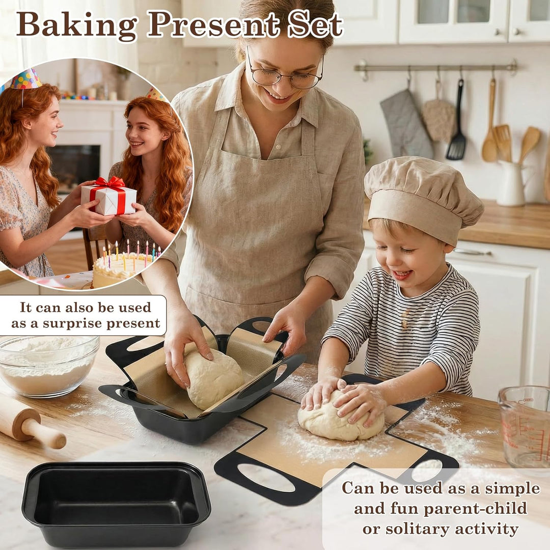2 Stück Brotbackform Kasten, Karbonstahl Kastenform Brot 25x15x6cm mit 2 Backmatte, BPA-frei Antihaf