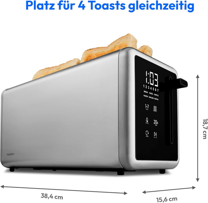 MEDION Toaster 4 Scheiben mit Brötchenaufsatz (7 Bräunungsstufen, 5 Automatikprogramme, 1.450 Watt,