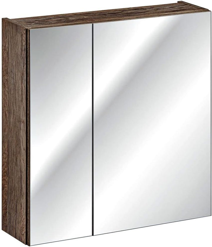 Lomadox Badezimmer Spiegelschrank 60cm Taupe mit Vintage Oak Eiche, 2-türig, LED Beleuchtung, Schalt