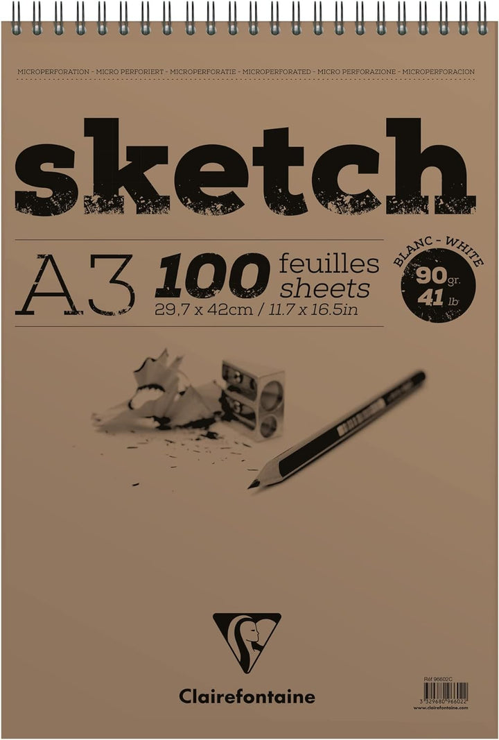 Clairefontaine 96602C Skizzenblock Sketch (100 Blatt, DIN A3, 29,7 x 42 cm, Spiral, mikroperforiert,