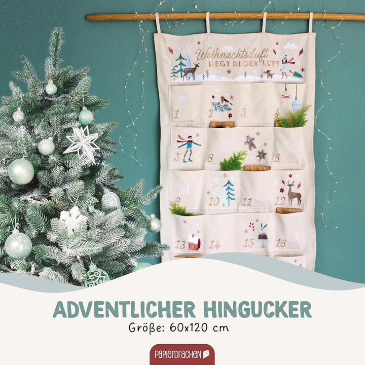 Papierdrachen Adventskalender 2025 - als Wandkalender - Cheerful Christmas - beige - hochwertig best