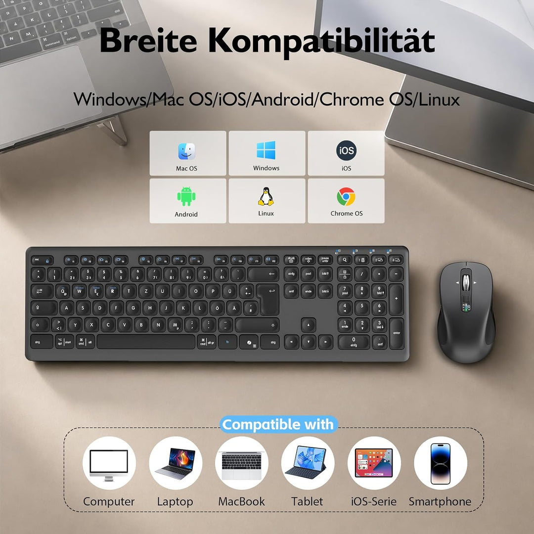 CITLLA M9300 Kabelloses Tastatur Maus Combo, 2-in-1 USB Empfänger und Zwei Bluetooth, 18-Monate Batt