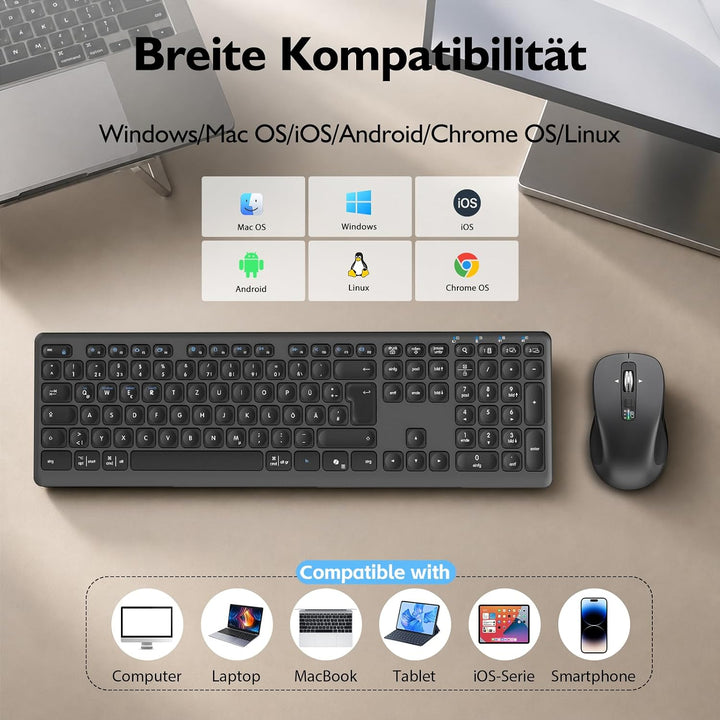 CITLLA M9300 Kabelloses Tastatur Maus Combo, 2-in-1 USB Empfänger und Zwei Bluetooth, 18-Monate Batt