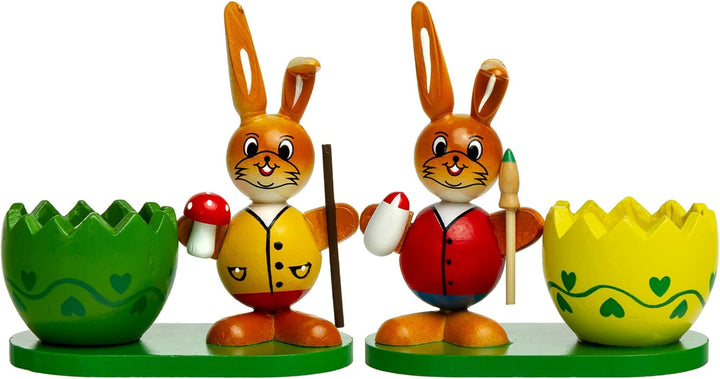 SIKORA OD08 Osterdeko Eierbecher aus Holz im 2er Set | handbemalte & dekorative Osterhasen Deko Figu