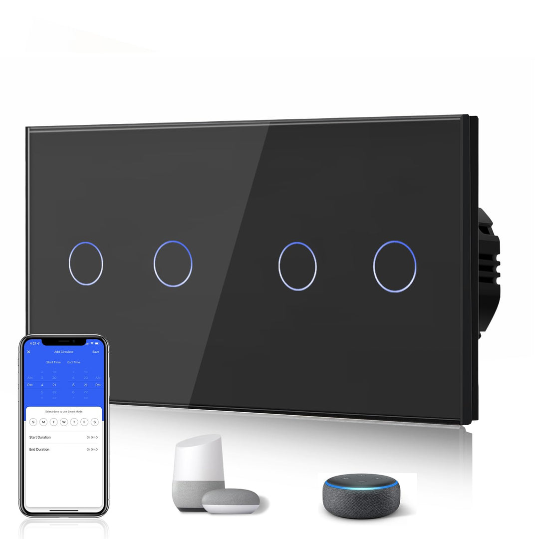 BSEED Smart Alexa Lichtschalter Double WiFi Touch Wandlichtschalter 2 Fach 1-Weg (Neutralstrom Erfor
