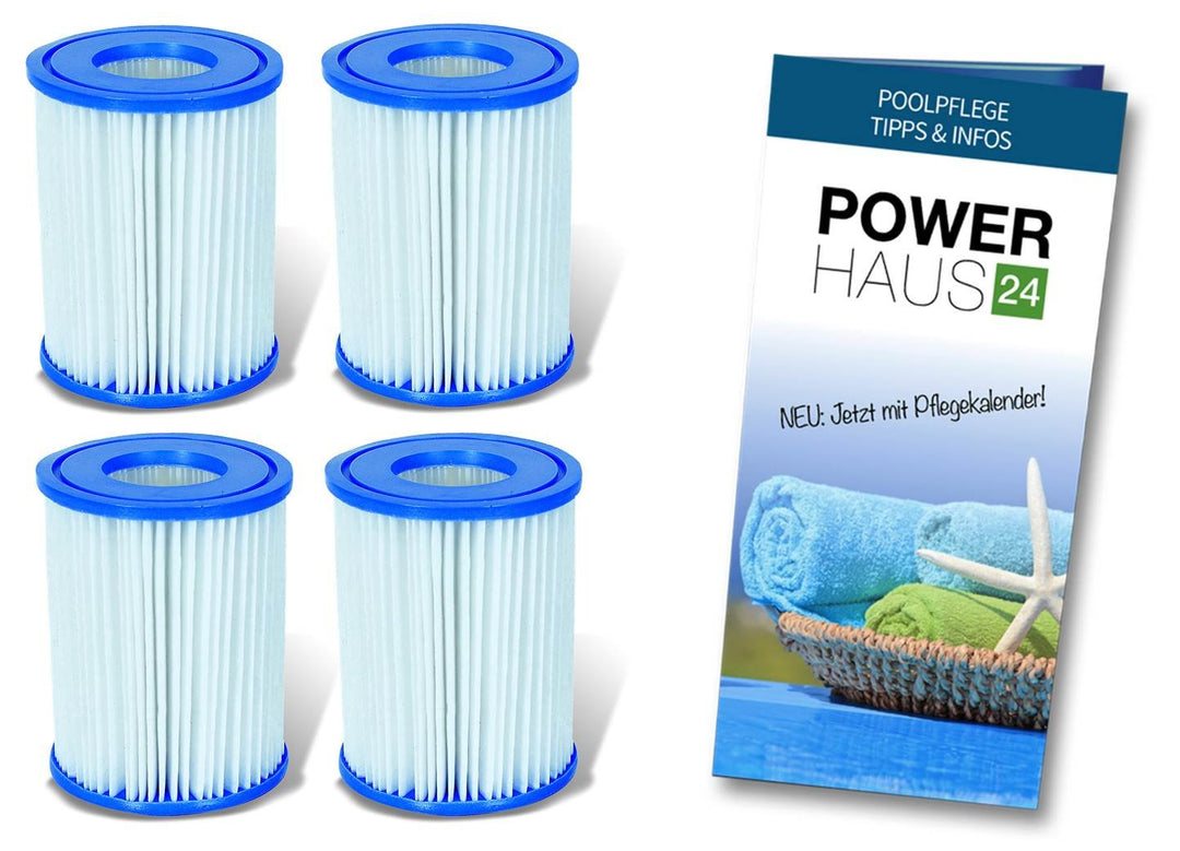 Bestway 58094 Filterkartusche Grosse II, 2 x Doppelpack (4 Kartuschen) mit POWERHAUS24 Pflegefibel!