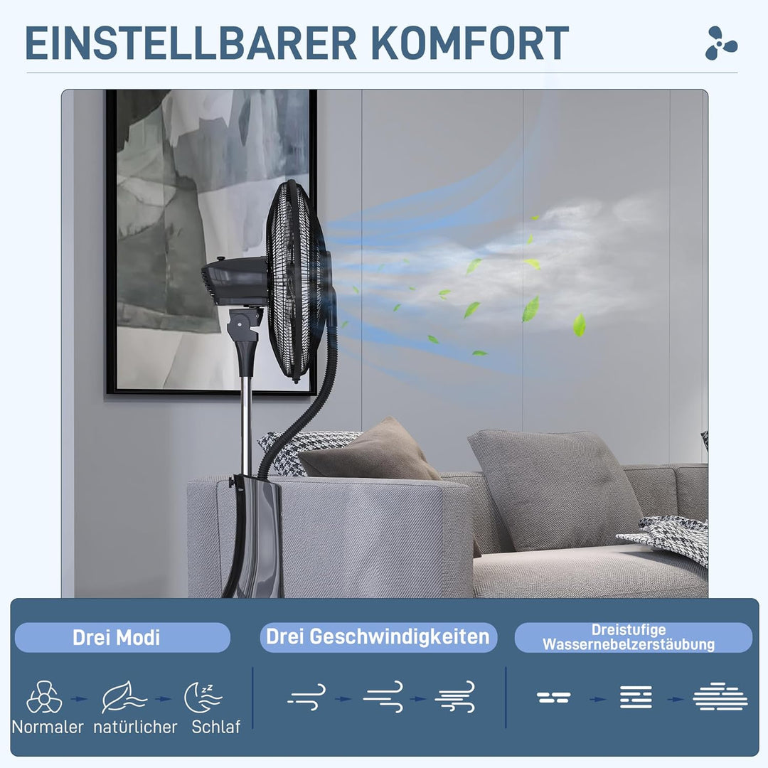 HOMCOM Ventilator mit Wasserkühlung, Standventilator mit Sprühnebel, Fernbedienung, Timerfunktion, o
