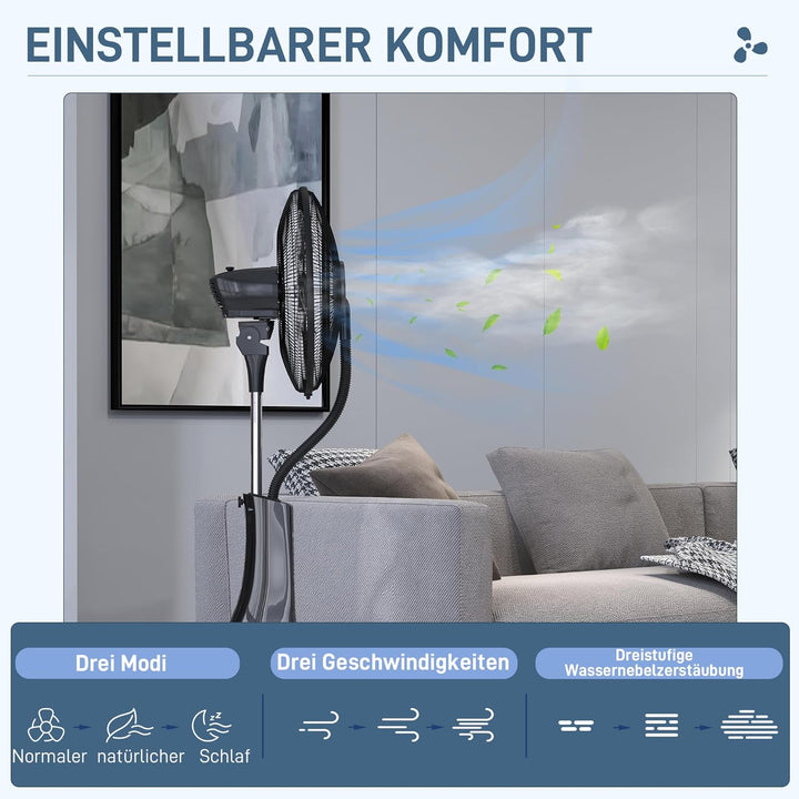 HOMCOM Ventilator mit Wasserkühlung, Standventilator mit Sprühnebel, Fernbedienung, Timerfunktion, o