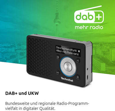 TechniSat DIGITRADIO 1 – Tragbares DAB+ Radio mit Akku (DAB, UKW, Lautsprecher, Kopfhöreranschluss,